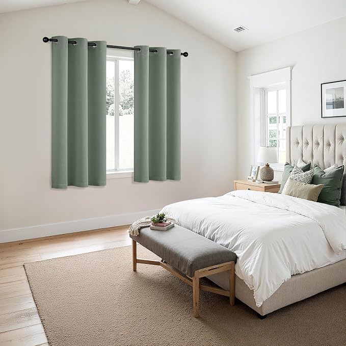 MIULEE Blackout Curtains for Bedroom 2 Panels 40 x 45 Inch Long Light Green | Thermal Insulated, Living Room Darkening Grommet Drapes, Noise Reducing, Light Blocking Window Treatments