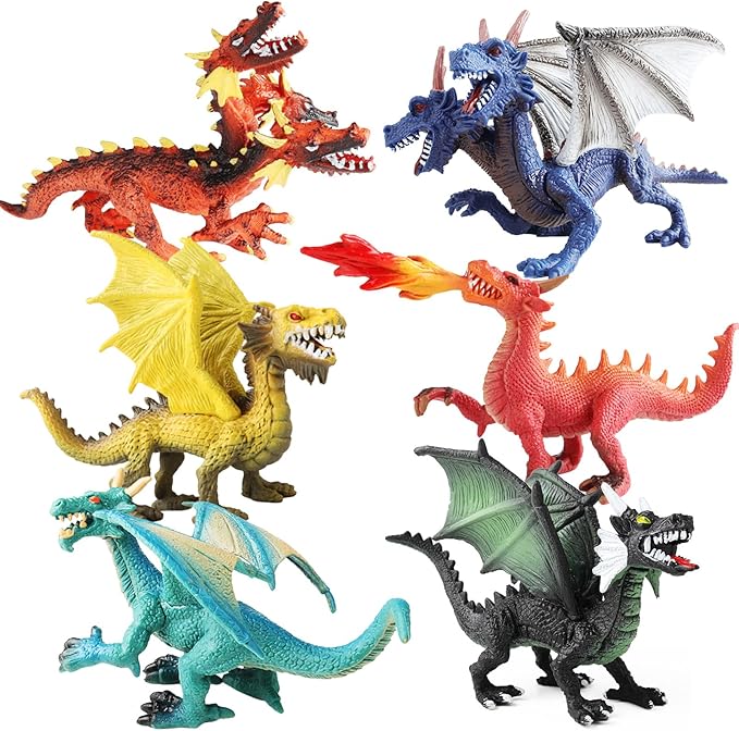 EOIVSH Dragon Toy Figures - Ancient Flying Dragon Figurines, Mythical Action Figure Kid Toys, Girls and Boys Ages 3 and Above, Pack of 6
