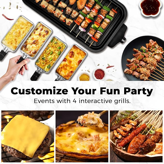 Pukomc Electric Indoor Grill,2 in 1 Indoor Grills for Kitchen | Grill Net & Non-Stick Cooking Removable Plate, Temperature Control, Dishwasher Safe, 1800W Large Smokeless