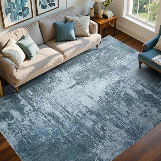 5x7 Ft Area Rugs for Living Room, Soft Non-Slip Washable Rugs Modern Abstract Pattern Carpet for Bedroom Indoor Floor Nursery Home Decor (Blue)