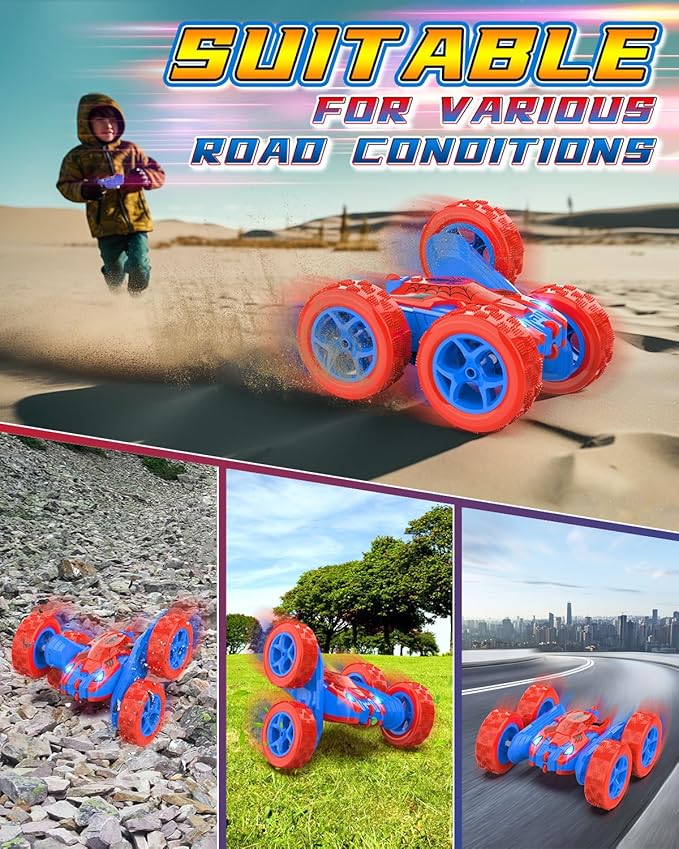 Spider Remote Control Car for Kids RC Stunt Cars for Boys 360°Rotating 4WD Electric Rechargeable Vehicle Toy Car for Boy Age 6-8 10-12 Spider Toys for 6 7 8 9 10 Year Old (Blue&Red)