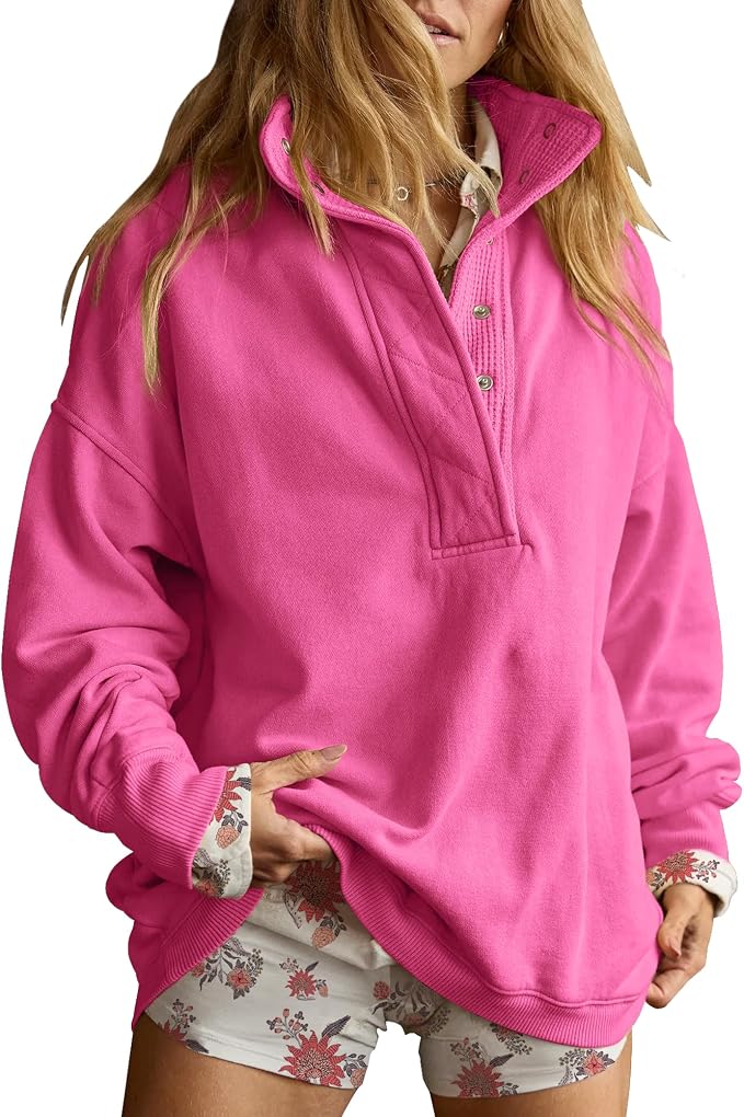 Gacaky Sweatshirt for Women Oversized Casual Long Sleeve Button Henley Neck Pullover Tops Fashion Outfits Clothes