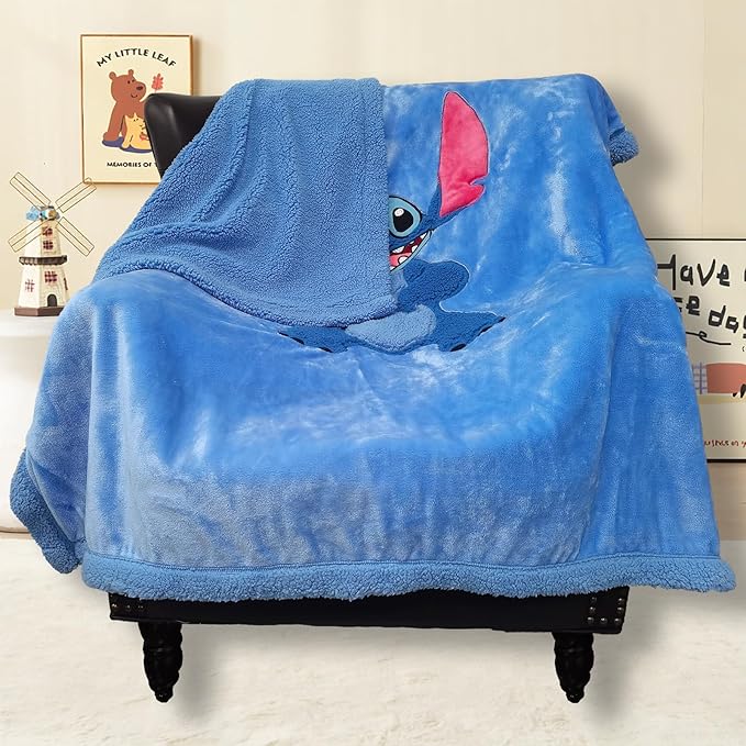 NEWCOSPLAY Kids Blanket 3D Cartoon Embroidered Sherpa Blanket Plush Warm for Boys Girls (Blue-1, (40"X50"))