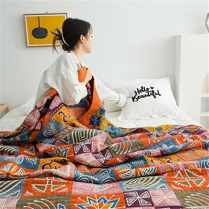 MSGKV Boho Throw Blanket 60"x80" 100% Cotton Checkered Throw for Couch | 100% Cotton Throw, Checkered Pattern, Reversible Woven, Lightweight Comfort, Farmhouse Decor, All Seasons, Machine Washable