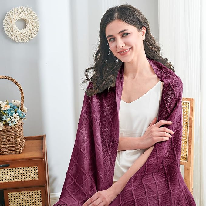 inhand Dusk Knitted Throw Blanket for Couch and Bed, 50"x60" | Gifts for Mom from Daughter Son, Soft Lightweight with Tassel, Farmhouse Warm Decorative Blanket for Women, Cozy Knit