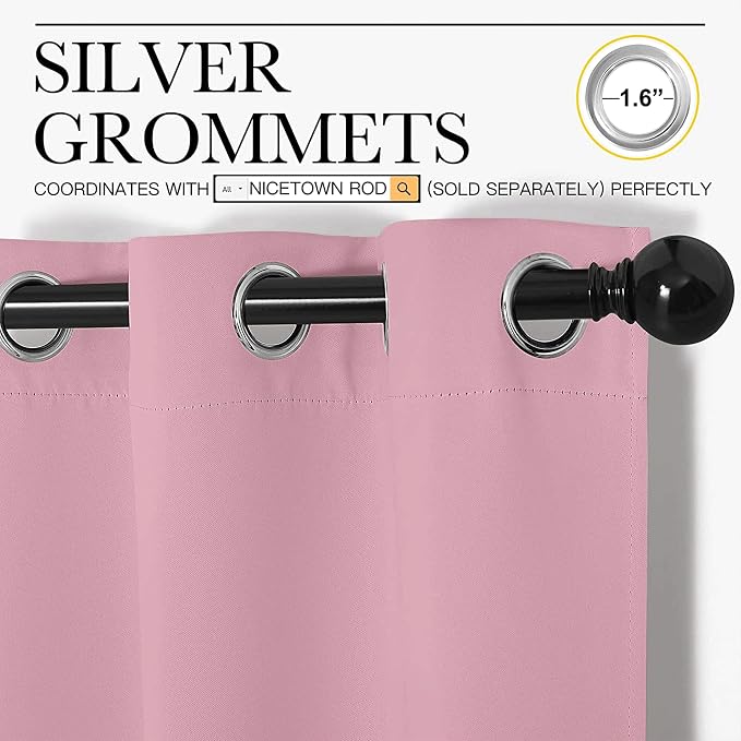 NICETOWN Bedroom Curtain Panels Blackout Draperies, Thermal Insulated Solid Grommet Blackout Curtains/Drapes (Crystal Pink, 1 Pair, 55 by 68-inch)