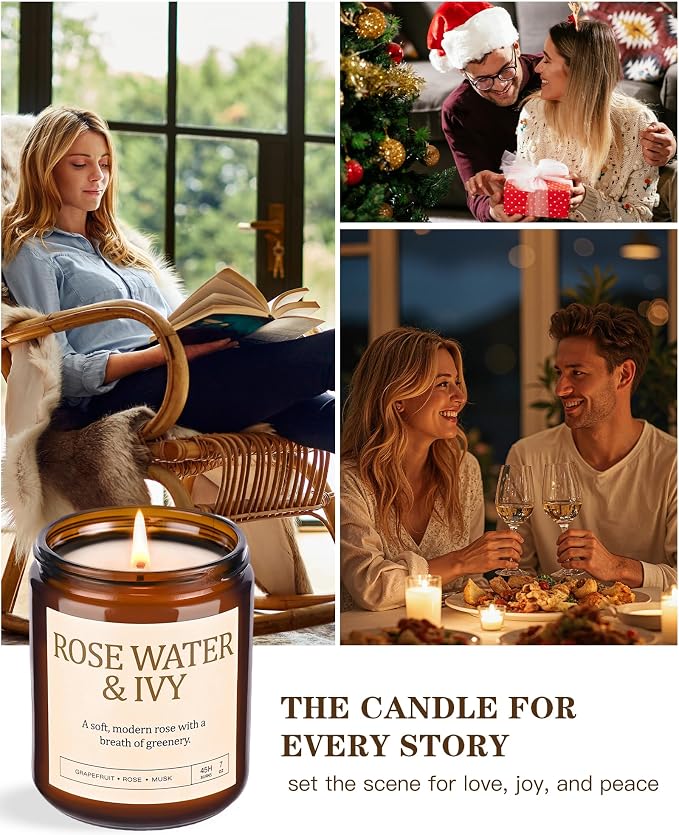 Scented Candles Gift Set, Long Lasting 4 Pack Aromatherapy Candles for Home | 28 oz 200 Hour Burn, Rose Water & Ivy, White Tea & Sage, Lemon Lavender, Pink Peony, Gifts