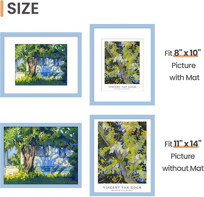 upsimples 11x14 Picture Frame Set of 5, Display Pictures 8x10 with Mat or 11x14 Without, Wall Gallery Photo Frames, Blue