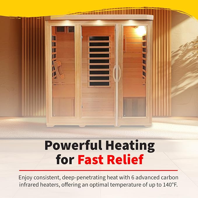 Heat Wave Sonoma 4 Person Infrared Sauna for Home - Thick Hemlock Interior with Chromotherapy Light & 9 Carbon Infrared Heaters for Energy-Efficient, Low EMF Infrared Sauna Relaxation
