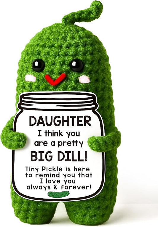 MAMAGIFTREE Christmas Daughter Gifts Pickle Plush Crochet Birthday Gifts for Daughter, Thanksgiving Basket - You're a Big Dill! Funny Crochet Pickle Doll, Unique Gifts for Daughter in Law Gifts