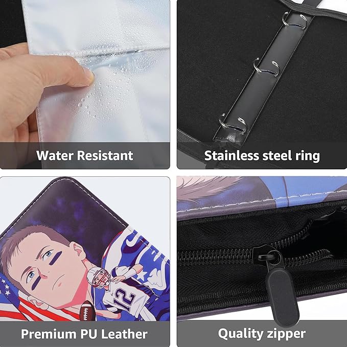 HBK Football Card Binder 400 Pockets, PU Leather 4 Pocket Card Binder with Sleeves, Football Card Holder Album with Zipper, Sports Trading Card Storage Binder for Boys Girls Collectors