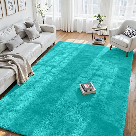 6x9 Area Rug for Living Room, Ultra Soft Fluffy Turquoise Rugs for Bedroom, Non Slip Large Shag Carpet, Fuzzy Plush Nursery Rug, Thick Washable Indoor Floor Carpets for Kids Office Dorm Home Decor