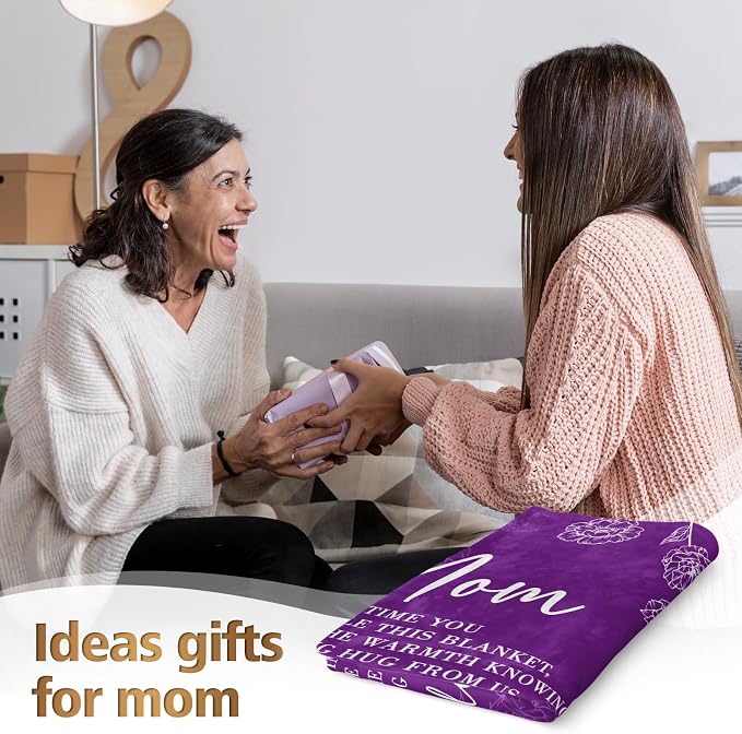 GiltGlimmer Mom Birthday Gifts, Mom Floral Blanket Purple, 60" x 50" | Gifts for Moms from Daughter Son, We Love You Present for Mother Mommy Christmas Mothers Day