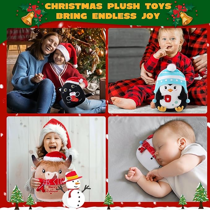 Christmas Penguin Plush Toy: 8-Inch Cute Penguin Stuffed Animal with Striped Knit Hat Soft Christmas Plushie Pillows Winter Holiday Decor Gifts for Kids and Adults