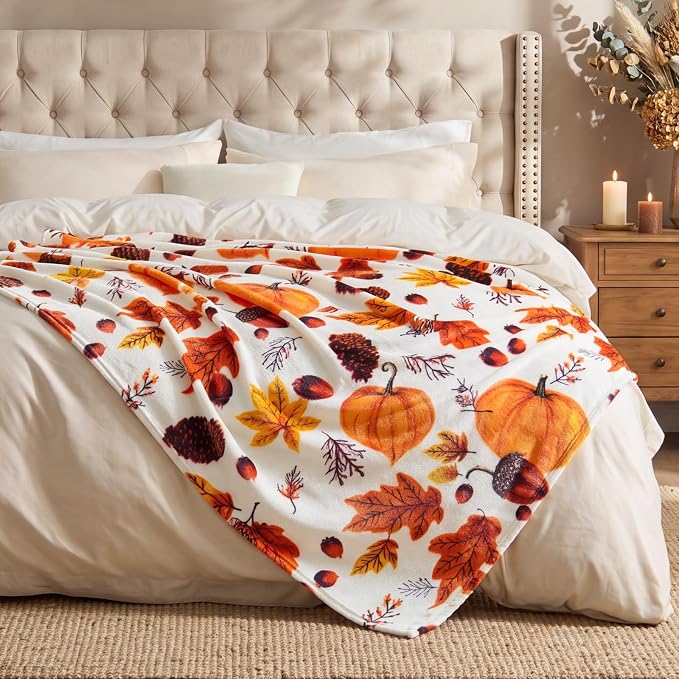 BEDELITE Fleece Blanket Soft Fall Throw for Couch Autumn Pumpkin 50"x60" | Ultra Soft Fleece, Plush Microfiber, Lightweight Warmth, Thanksgiving Gift, Fall Home Decor, Machine Washable, Couch Sofa Bed