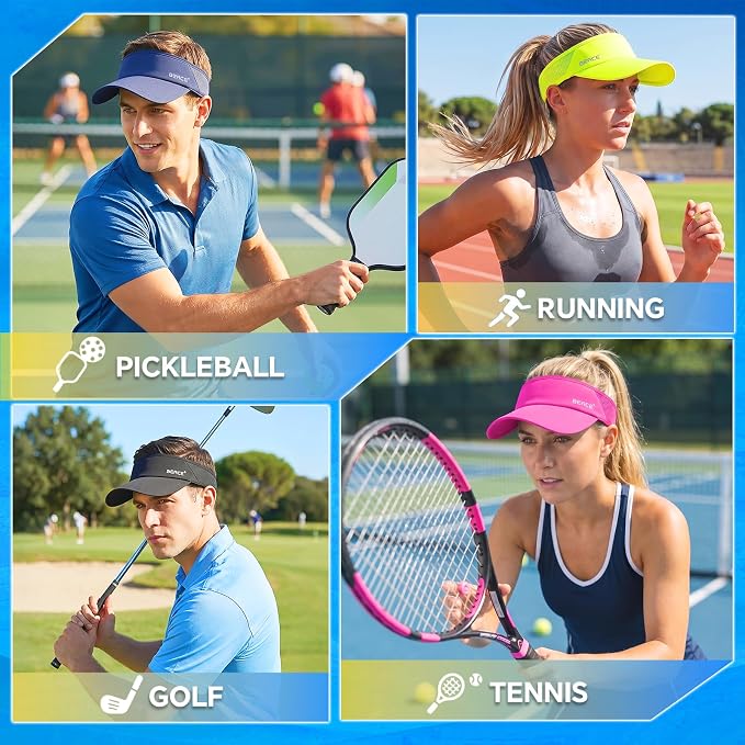 BEACE Sun Visor Hat Women Men-Sports Lightweight Wicking Stretchy Sunvisor Cap for Golf Tennis Running Pickleball Beach