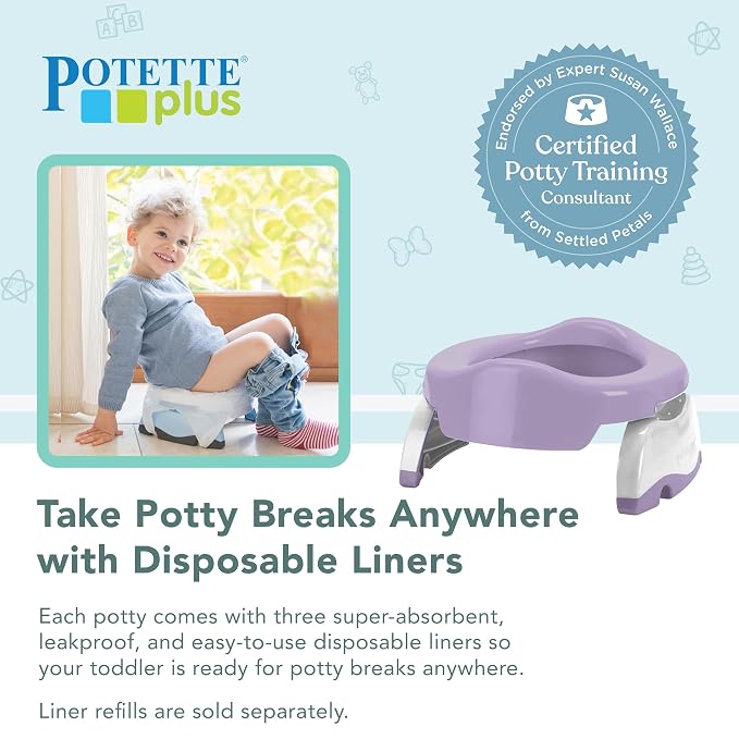 Kalencom Potette Plus 2-in-1 Travel Potty and Trainer Seat - Dual-Purpose Potty Training Toilet Seat - Portable Potty for Toddler Travel - With Durable, Lock-In Legs and Splash Guard - Plum