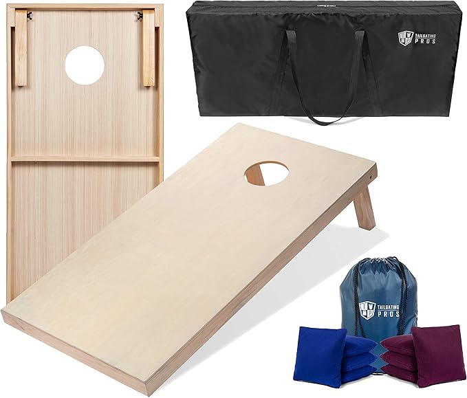 Tailgating Pros Cornhole Boards - 4'x2' & 3'x2' Cornhole Game w/Carrying Case & Set of 8 Corn Hole Bags - 150+ Color Combos! Optional LED Lights