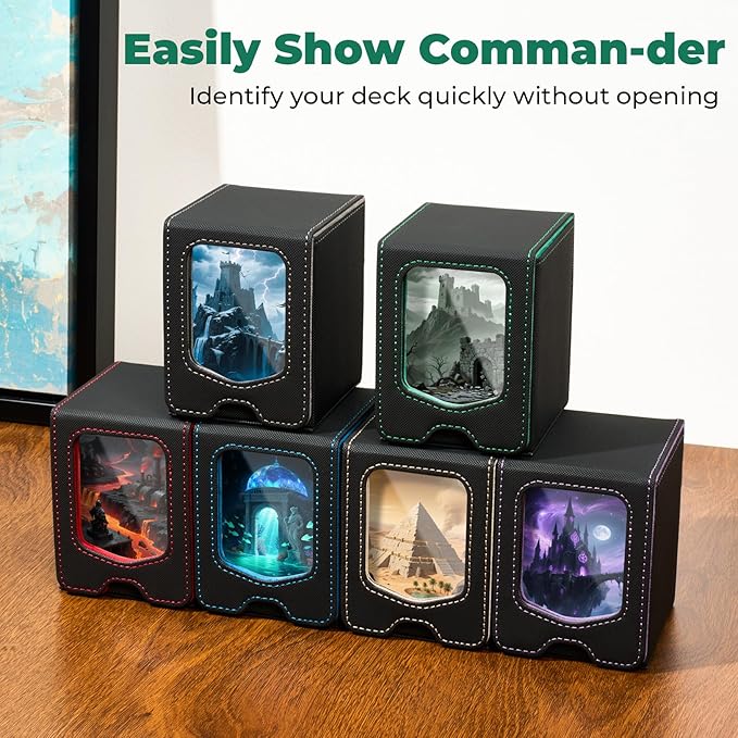 Fabmaker 4 Pack Deck Box Compatible with MTG Commander, (patent Pending) Magnetic Trading Card Storage Box with Comman-der, Fits 100 Double-Sleeved Cards, Card Box Compatible with Magic the Gathering
