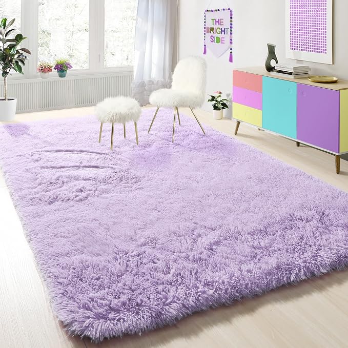 PAGISOFE Soft Purple 5' x 8' Rugs for Bedroom Girls, Fluffy Living Room Rugs, Bedside Princess Rug for Kid's Room Nursery Christmas Home Decor Shag Carpet for Kids Teen's Room Plush Mermaid Kawaii Rug