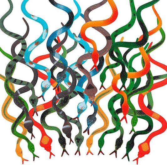 24 Pcs Realistic Rubber Snakes Colorful, Mini Plastic Snakes, Prank Snake Toys for Party, Tricking People, Kids Playing, Garden Props Decorations, 4in