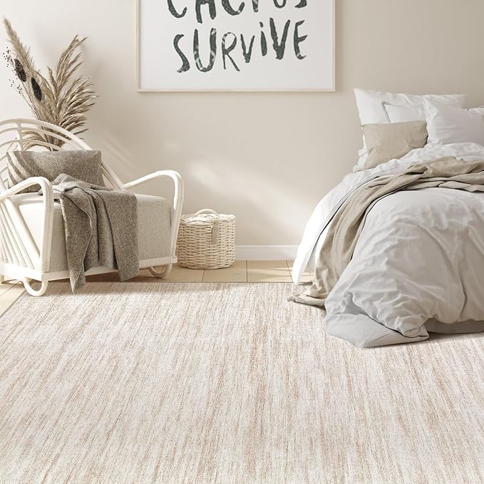 Nakagishi Boho 8x10 Area Rug Living Room Rugs Machine Washable Beige | Soft, Pet & Kid Friendly, Carpet for Living Room/Bedroom/Office/Kitchen/Nursery, Daily Home Decor Stain Resistant Moroccan