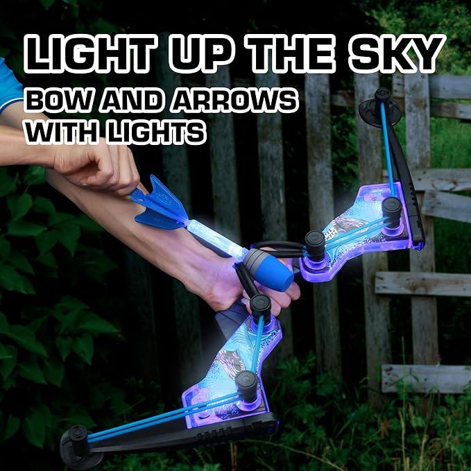 Zing HyperStrike FireTek Bow Archer Pack, Light Up Bow and Light Up Zonic Whistle Arrows, Shoots Arrows Over 200ft, Outdoor Play with Friends and Family, for Ages 14+ (Blue)