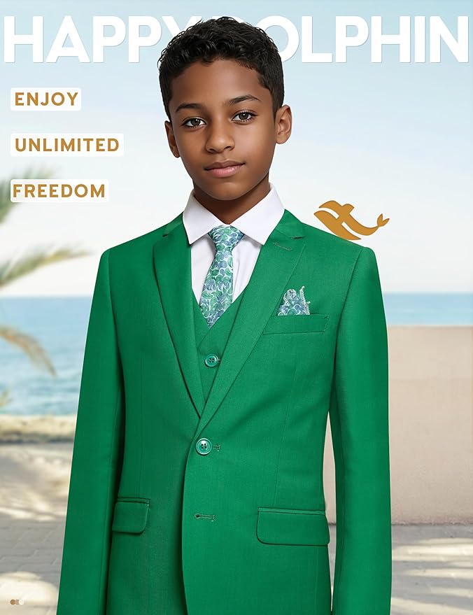 Happy Dolphin Boys Suit Set Modern Fit Kids Suits Adjustable Waist Boys Wedding Outfit for Boy Communion Suits for Boys