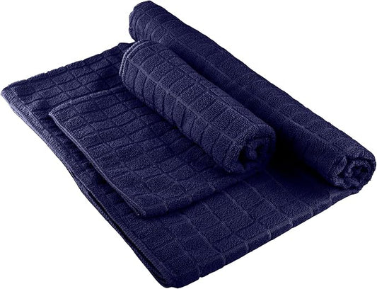 Yoga Mat Towel and Gym Towel Set - 2-Piece Non Slip Set for Hot Yoga, Pilates, and Gym - 72” x 24” Sweat Absorbent and Quick Drying Blanket with Corner Pockets for Mats by Wakeman (Navy)