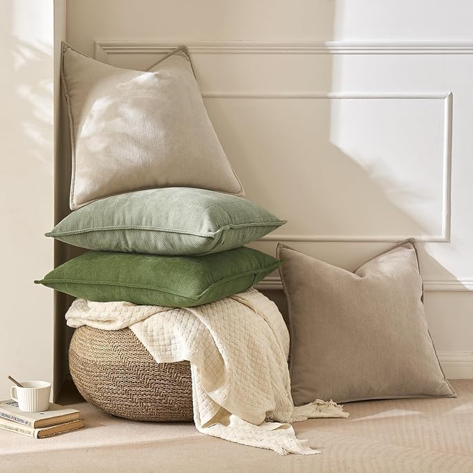 MIULEE Pack of 2 Sage Decorative Chenille Pillow Covers 18x18 Inch | Soft Couch Throw Pillows,Farmhouse Cushion Covers with Elegant Design for Sofa,Bedroom,Living Room,Spring Home Decor