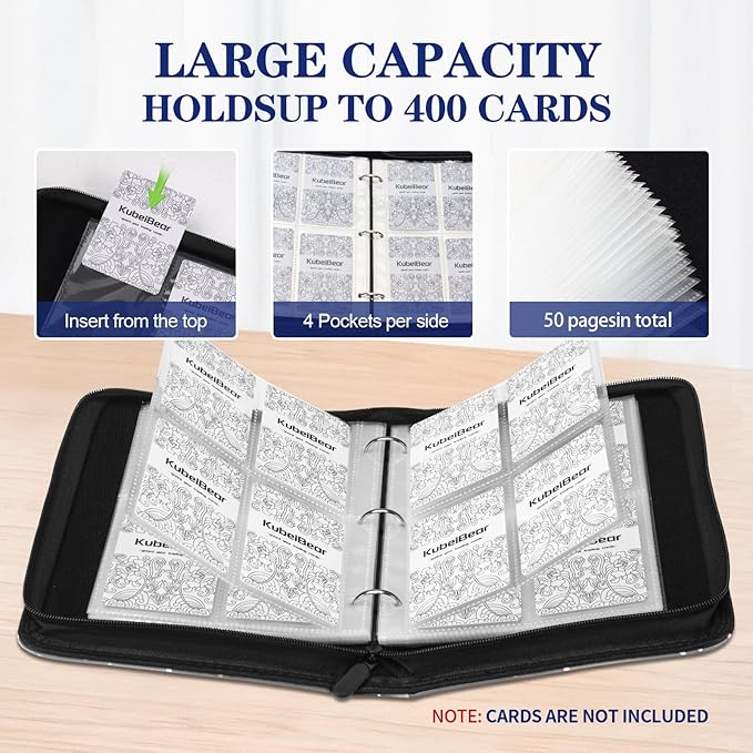 Card Binder – 400 Capacity, Zippered Trading Card Holder for MTG, Sports & Collectible Cards – Acid-Free, Durable & Travel-Friendly Storage (Colorful Patchwork, 4 Pocket)
