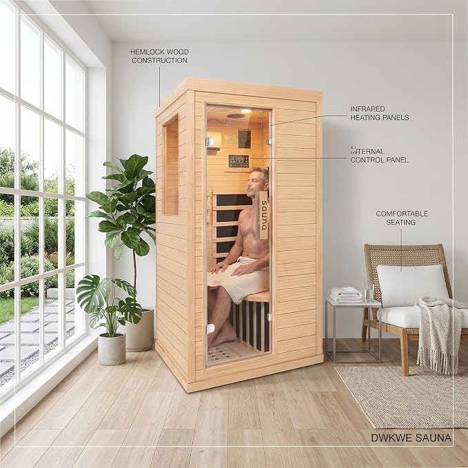 Far Infrared Sauna Room for Home Use - 1350W Natural Hemlock Indoor Personal Wooden Personal Dry Sauna with Rapid Heating, Perfect for Athletes, Busy Professionals & Arthritis Sufferers