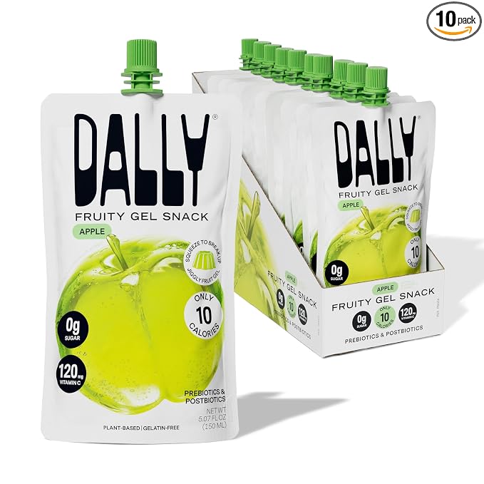 Dally Apple Drinkable Konjac Jelly, 10 Pouches, Korean Fruit Snack | Sugar free, keto and gluten free; prebiotics, postbiotics and vitamin C for skin and immune health