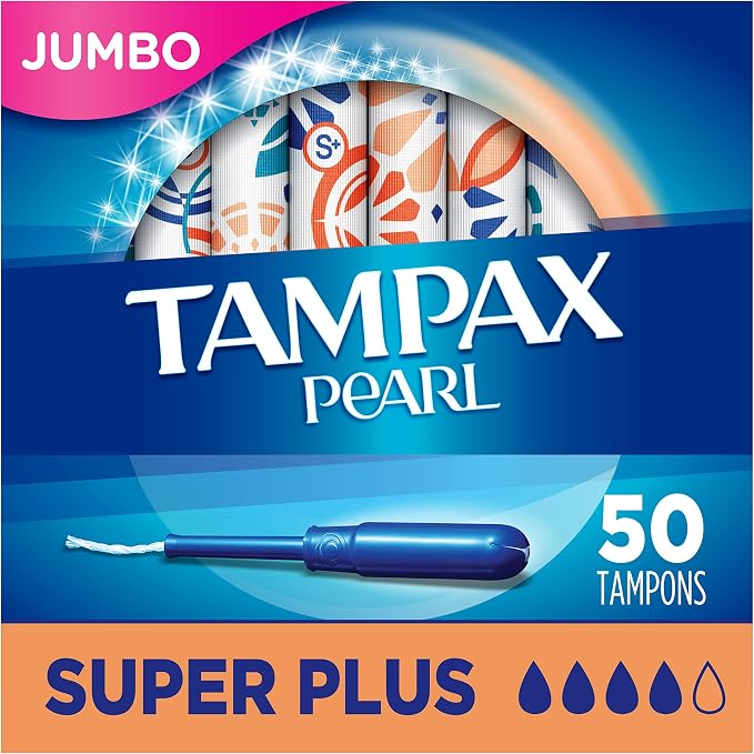 Tampax Pearl Tampons with Plastic Applicator, Super Plus Absorbency, Unscented, 50 Count - Pack of 6 (300 Count Total)