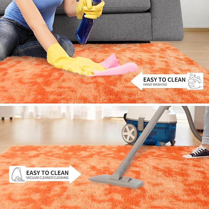 Tepook Orange Area Rugs for Living Room Bedroom, 6x9 Fluffy Shaggy Fuzzy Rug for Kids Room, Large Plush Shag Carpet for Nursery Dorm Classroom Playroom Home Decor Aesthetic