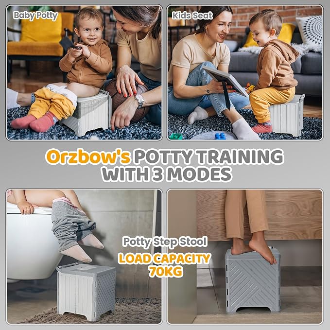 Orzbow Portable Potty Training Toilet, Travel Potty Seat for Toddler Boys Girls, Toilet Training Essentials, Foldable, Includes Free Travel Bag and Disposable Liners, Toddler Travel Essentials, Grey