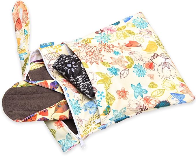 Teamoy 6Pcs 10 Inches Sanitary pad, Reusable Washable Cloth Menstrual Pads/Panty Liners with Wet Bag, Super-Absorbent, Soft and Comfortable, Perfect for General Flow(Medium, Blocks)