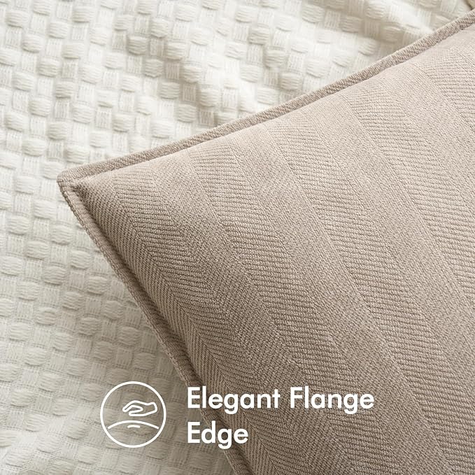 MIULEE Pack of 2 Beige Decorative Lumbar Chenille Pillow Covers 12x20 Inch | Soft Couch Throw Pillows,Farmhouse Cushion Covers with Elegant Design for Sofa,Bedroom,Living Room,Spring Home Decor
