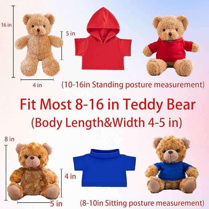 Personalized Teddy Bear Clothes with Photo Name, Custom Stuffed Animal Clothes Fit 8-16 inch Stuffed Bear Clothing, Personalized Doll Clothing Make Your Own Plush Doll Shirt