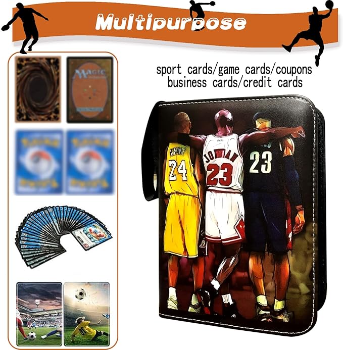 Basketball Card Binder, Trading Card Binder 9 Pocket with 50 Removable Sleeves Fits 900 Sport Cards, 3 Ring Card Holder Binder with Zipper, Collector Storage Album