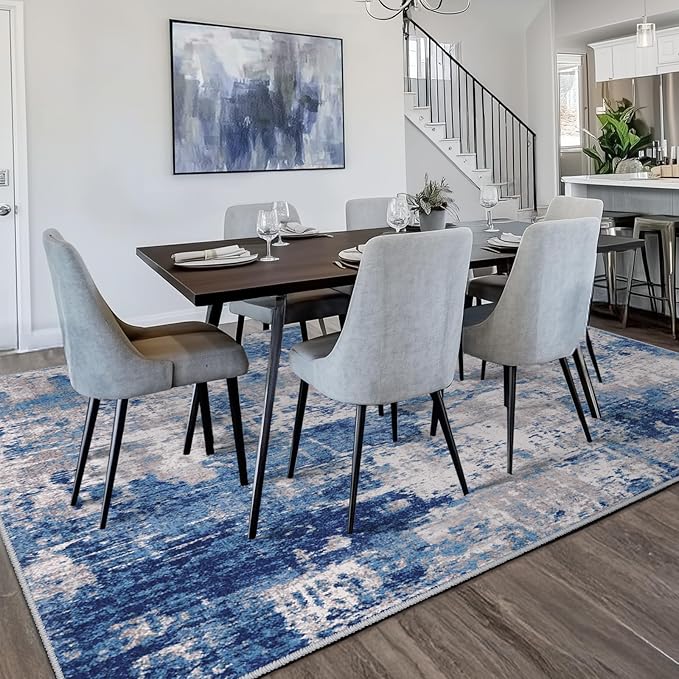 RELEANY Washable 5'x8' Abstract Area Rug for Living Room Blue Gray | carpet for bedroom, kitchen, office, hallway and entryway, printed pattern, non-slip, soft, stain-resistant, easy to clean
