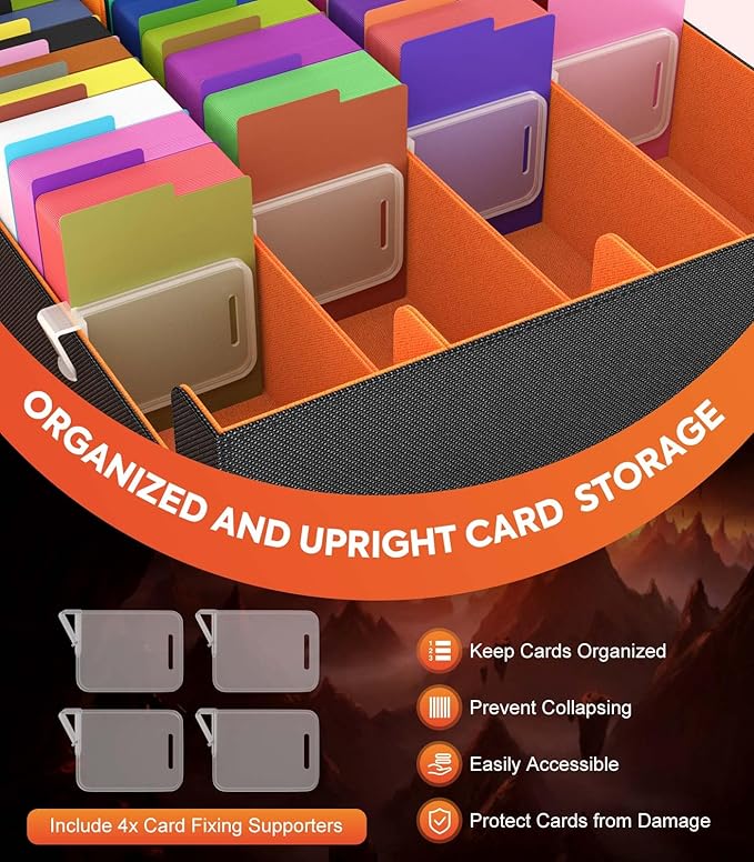 MoKo Trading Card Storage Box, 3000+ MTG Deck Box with 24 Colorful Dividers & 4 Card Supporters, Commander Card Deck Case Fits for Magic Game Cards, YugiOh, TCG, PTG and Sport Cards, Orange