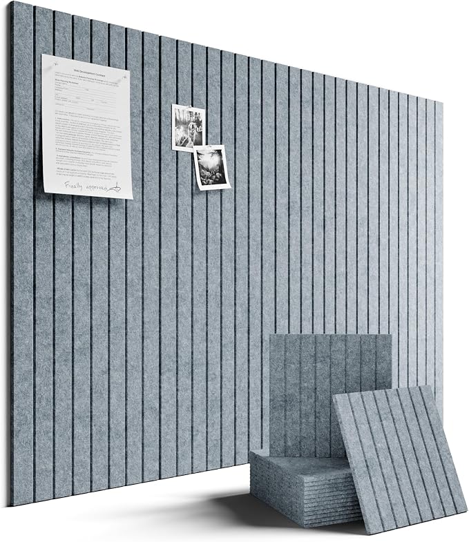 Fluxynara 48" x 36" Large Felt Bulletin Board, Blue Gray | 12 Pack Cork Board Alternative with 60 Safe Adhesive Tabs, Pin Boards for Wall Decor, Home, Office, Classroom,Dorm