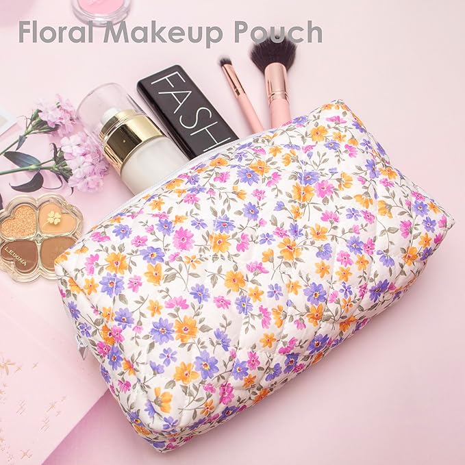 PAZIMIIK Small Quilted Makeup Bag,Zipper Cosmetic Pouch,Ditsy Floral,6 Pack | Lightweight Cosmetic Bag Organizer for Women,Purse Storage Holds Makeup,Toiletries,Skincare,Beauty Essentials,Travel Items