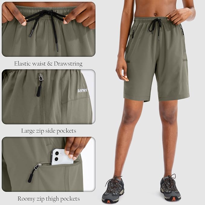 SANTINY Women's 5''/ 7''/9'' Hiking Cargo Shorts Quick Dry Lightweight Summer Shorts for Women Athletic Golf Zipper Pockets
