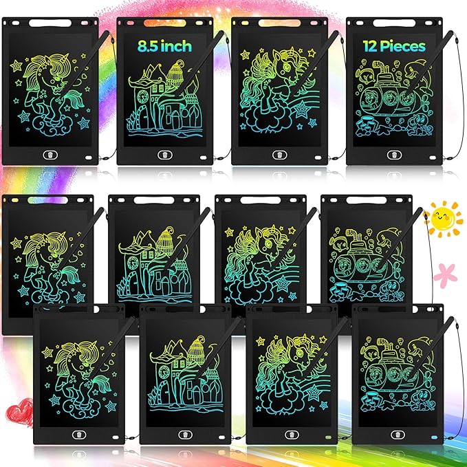 Tinlade 12 Pack LCD Writing Drawing Tablets 8.5 Inch Bulk Colorful Doodle Board Erasable Electronic Painting Drawing Pads Learning Toy Gifts for Kids Christmas School(Black)