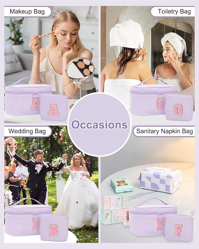 MONSTINA Period Bag Sanitary Napkin Storage Bag|Tampon Pouch Portable Feminine Care First Period Kit for Teen Girls Women Gift for Her Monogram Initial Cute Toiletry Bag,2PCS Purple P
