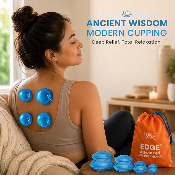 Silicone Cupping Therapy Set Professional Massage Cupping Cups for Cupping Therapy - 8 Cup Kit for Massage, Myofascial Release, Cellulite Reduction - Pack of 2 (Lure Blue)