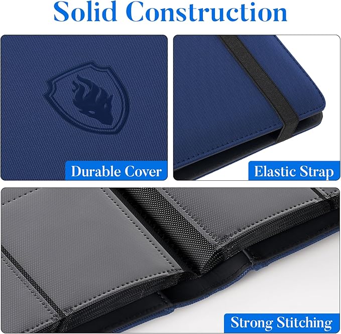 Premium 9 Pocket Card Binder for 360 Cards, Fabmaker PU Cover Trading Card Binder, Sturdy Card Collection Album, Sleek Card Holder Folders for Game Cards & Sports Cards, Navy Blue
