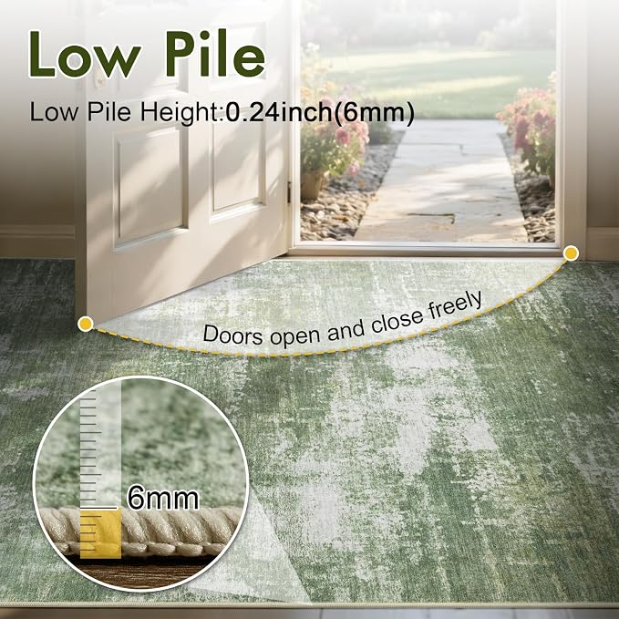 4x6 Ft Area Rugs for Living Room, Soft Non-Slip Washable Rugs Modern Abstract Pattern Carpet for Bedroom Indoor Floor Nursery Home Decor (Green/White)